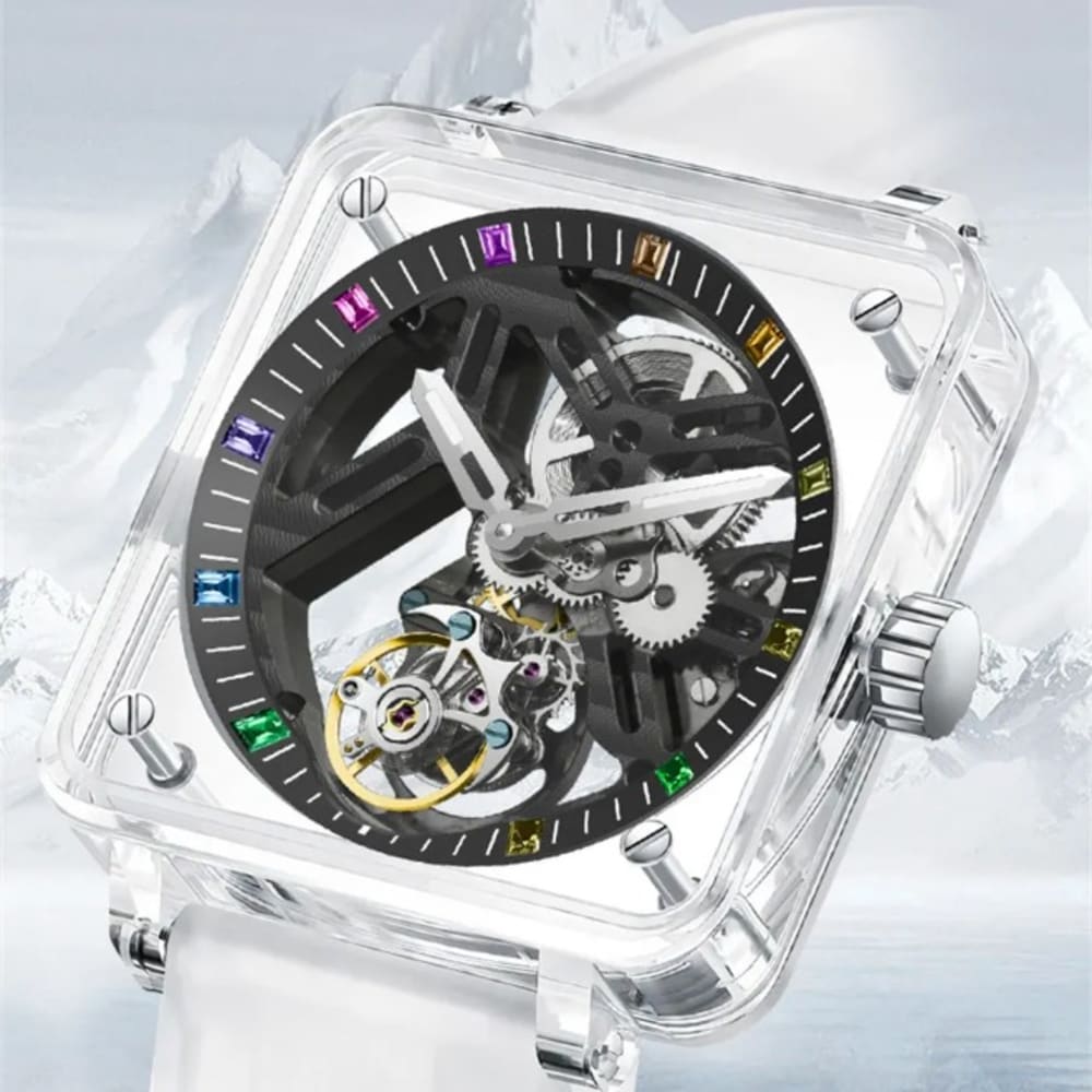 PINDU Men Tourbillon Mechanical Watch with Sapphire Mirror and Rubber Strap